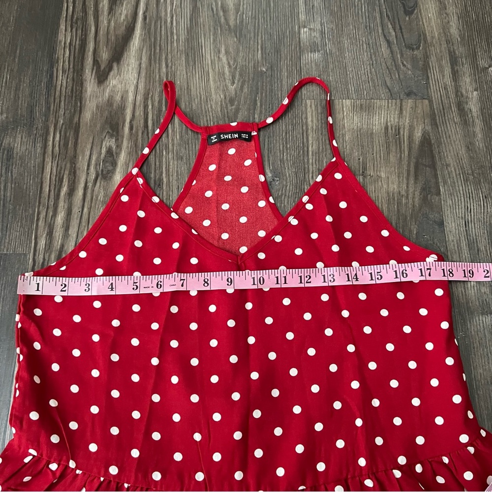 SHEIN Red and White Polka Dot Peplum Spaghetti Strap Top - Picture 8 of 10